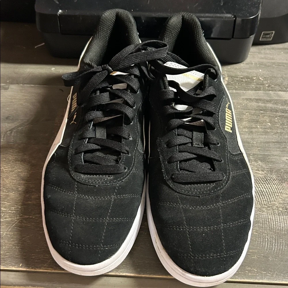 Puma Black and White Shoes with Gold Accents‎